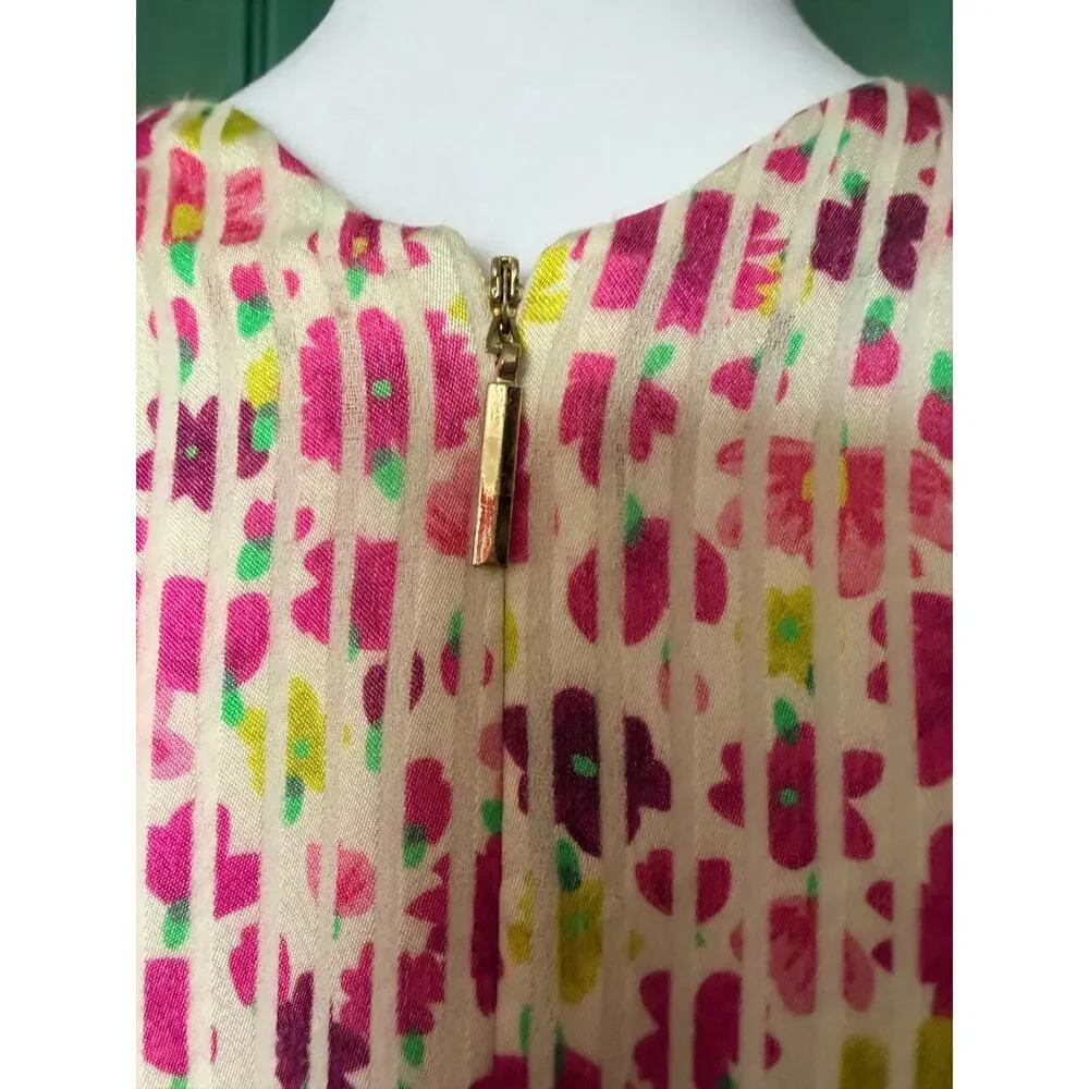 Kate Spade Marker Floral Devore Top Pink Twist Front Long Sleeve Blouse